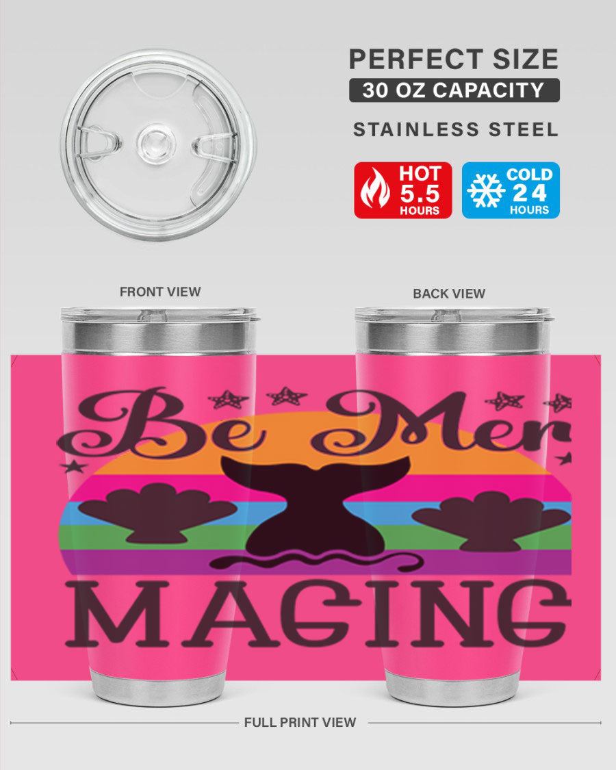 Be mer maging 57# Mermaid Tumbler, a stylish 20oz stainless steel tumbler with double wall vacuum insulation and a drink-thru lid.