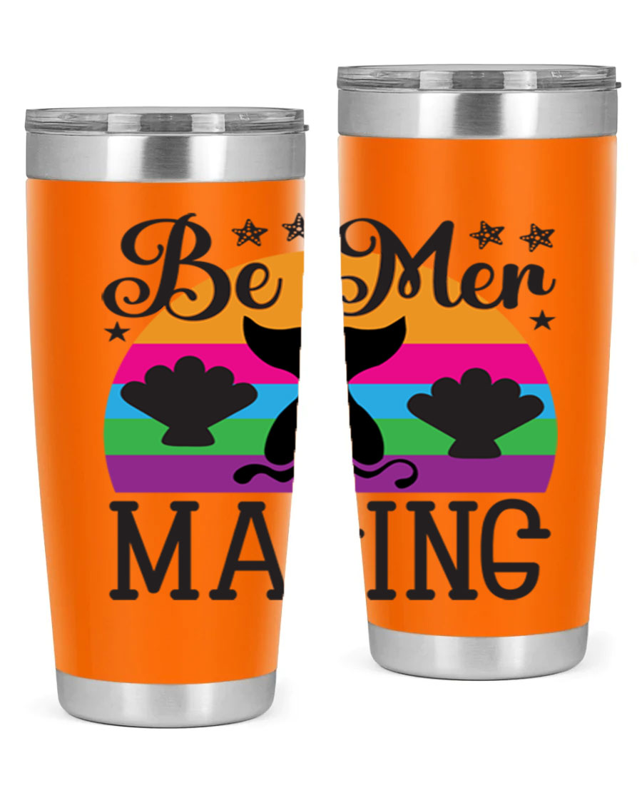 Be mer maging 57# Mermaid Tumbler, a stylish 20oz stainless steel tumbler with double wall vacuum insulation and a drink-thru lid.