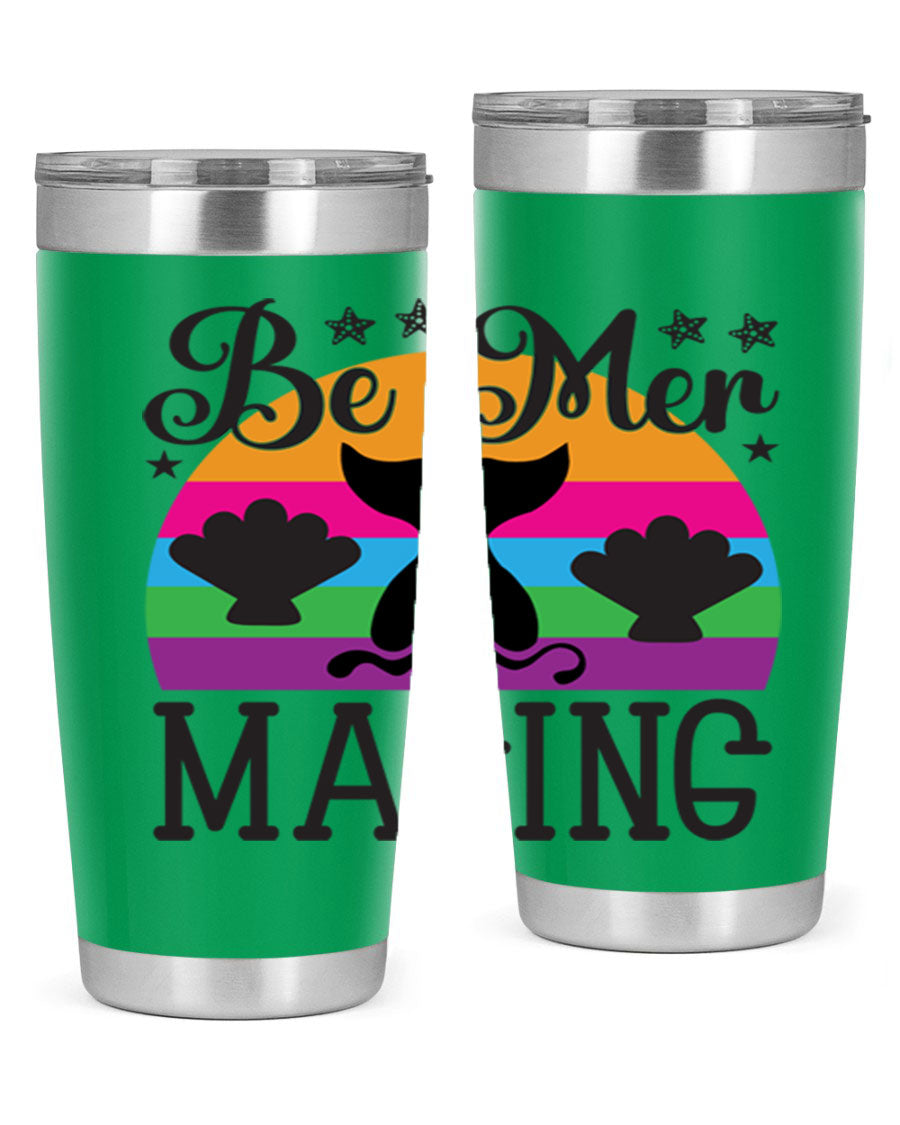 Be mer maging 57# Mermaid Tumbler, a stylish 20oz stainless steel tumbler with double wall vacuum insulation and a drink-thru lid.