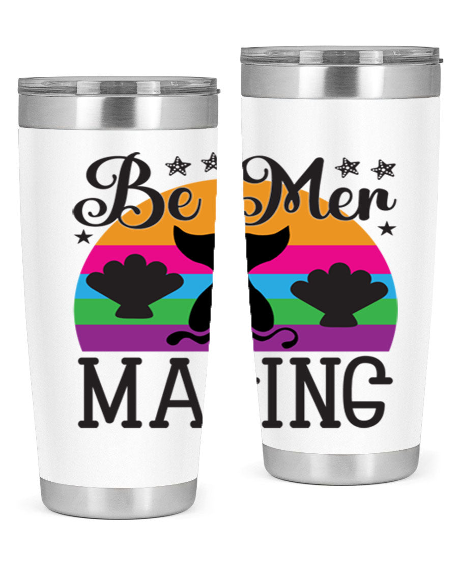 Be mer maging 57# Mermaid Tumbler, a stylish 20oz stainless steel tumbler with double wall vacuum insulation and a drink-thru lid.