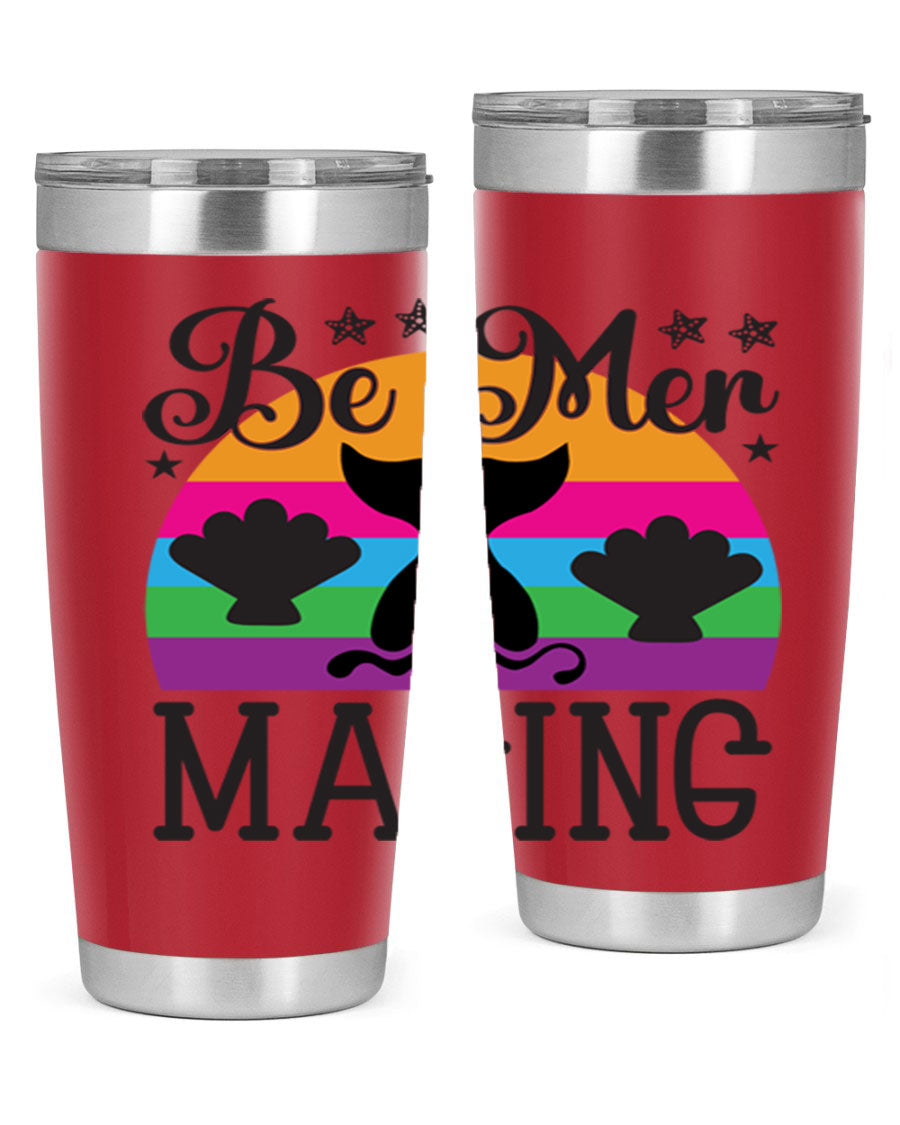 Be mer maging 57# Mermaid Tumbler, a stylish 20oz stainless steel tumbler with double wall vacuum insulation and a drink-thru lid.