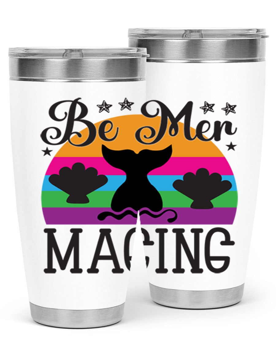 Be mer maging 57# Mermaid Tumbler, a stylish 20oz stainless steel tumbler with double wall vacuum insulation and a drink-thru lid.