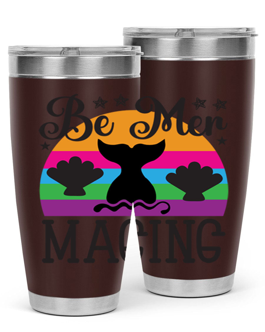 Be mer maging 57# Mermaid Tumbler, a stylish 20oz stainless steel tumbler with double wall vacuum insulation and a drink-thru lid.