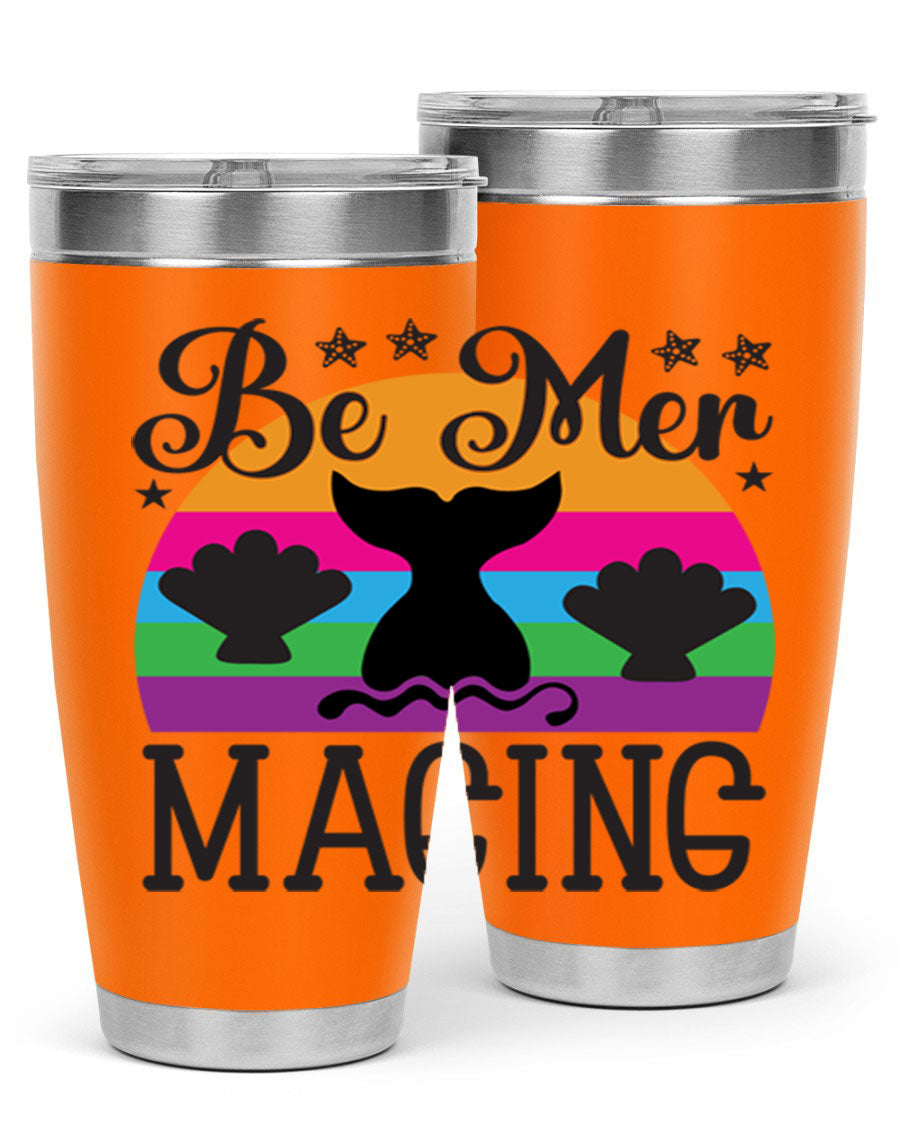 Be mer maging 57# Mermaid Tumbler, a stylish 20oz stainless steel tumbler with double wall vacuum insulation and a drink-thru lid.