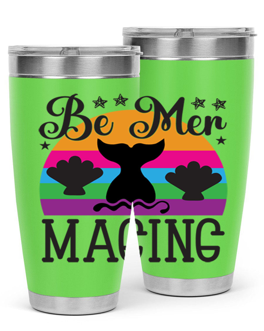 Be mer maging 57# Mermaid Tumbler, a stylish 20oz stainless steel tumbler with double wall vacuum insulation and a drink-thru lid.