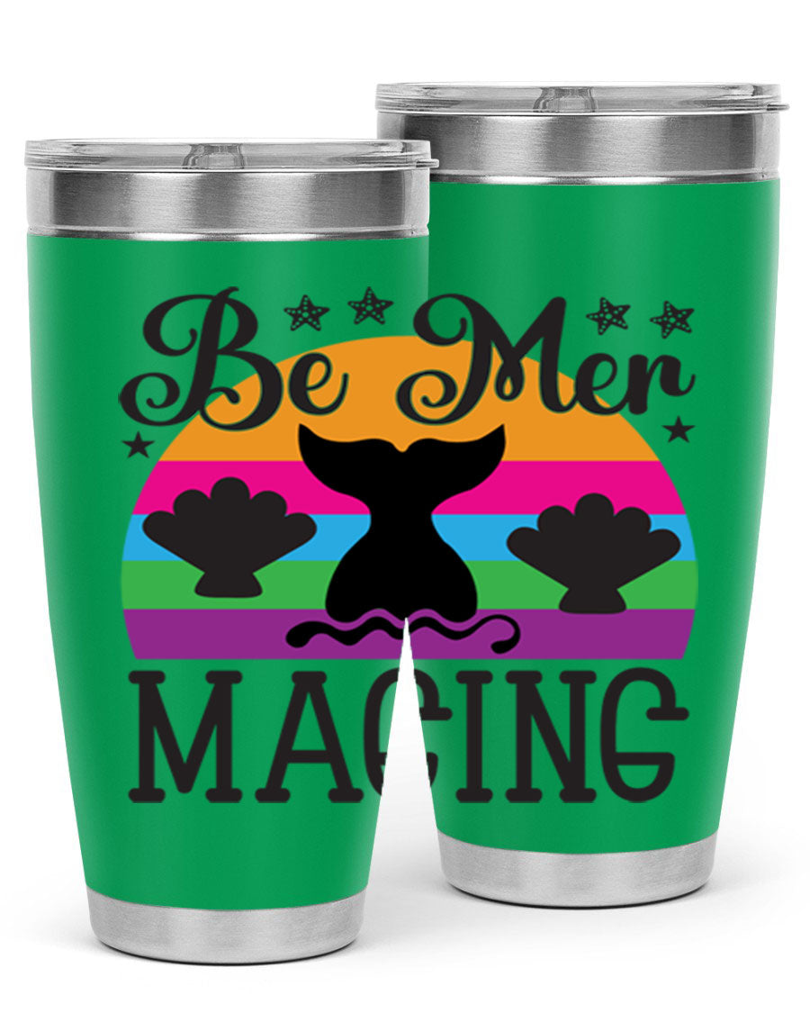 Be mer maging 57# Mermaid Tumbler, a stylish 20oz stainless steel tumbler with double wall vacuum insulation and a drink-thru lid.