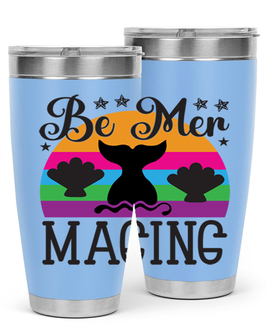 Be mer maging 57# Mermaid Tumbler, a stylish 20oz stainless steel tumbler with double wall vacuum insulation and a drink-thru lid.