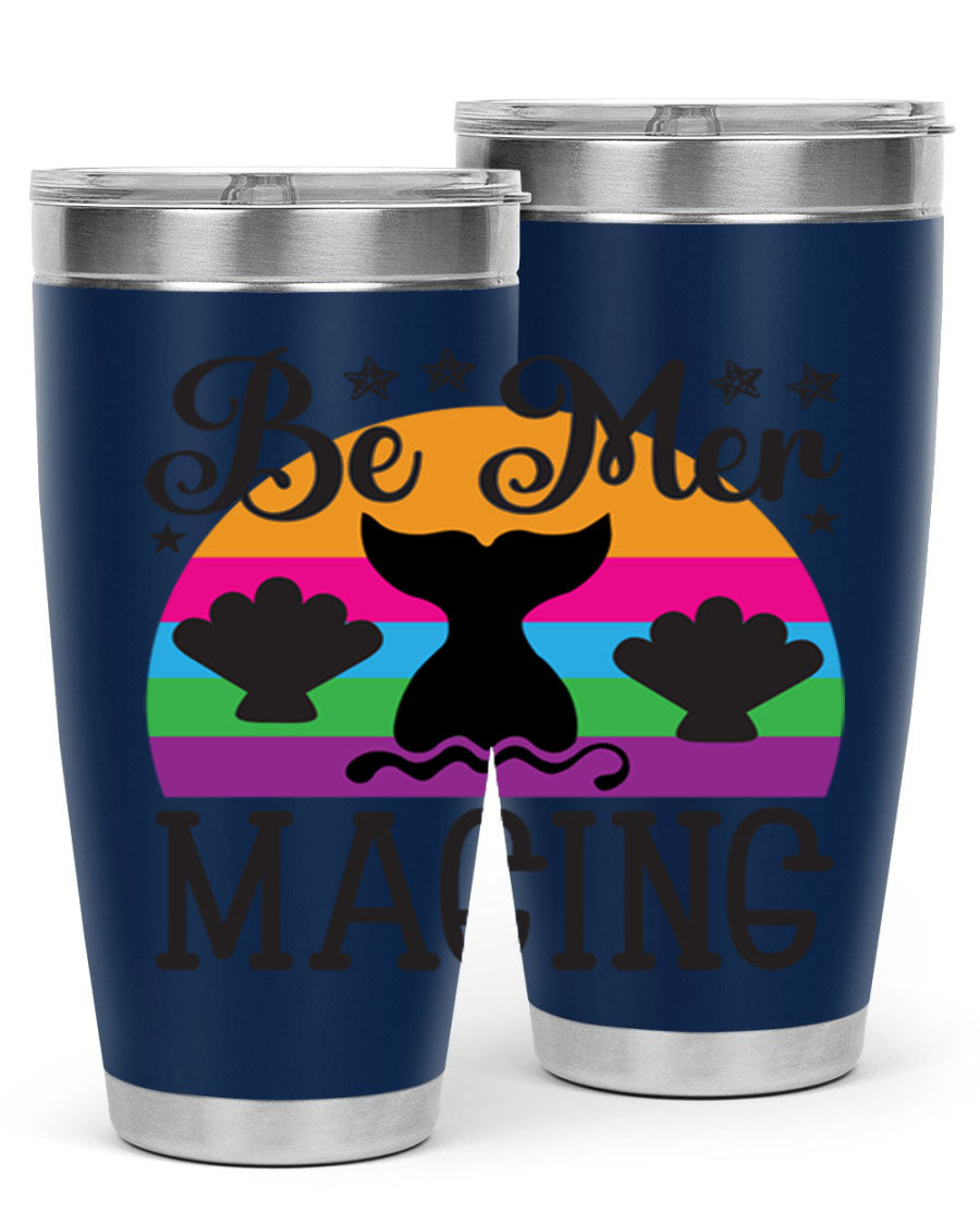 Be mer maging 57# Mermaid Tumbler, a stylish 20oz stainless steel tumbler with double wall vacuum insulation and a drink-thru lid.