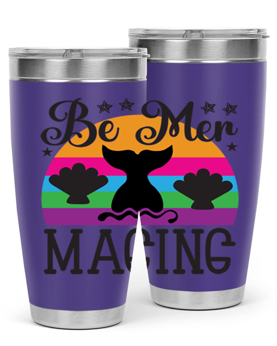 Be mer maging 57# Mermaid Tumbler, a stylish 20oz stainless steel tumbler with double wall vacuum insulation and a drink-thru lid.