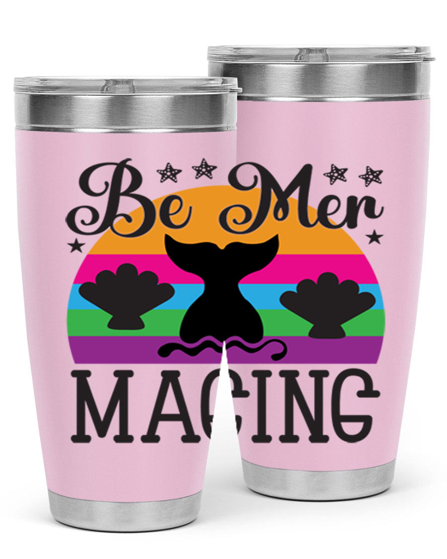 Be mer maging 57# Mermaid Tumbler, a stylish 20oz stainless steel tumbler with double wall vacuum insulation and a drink-thru lid.