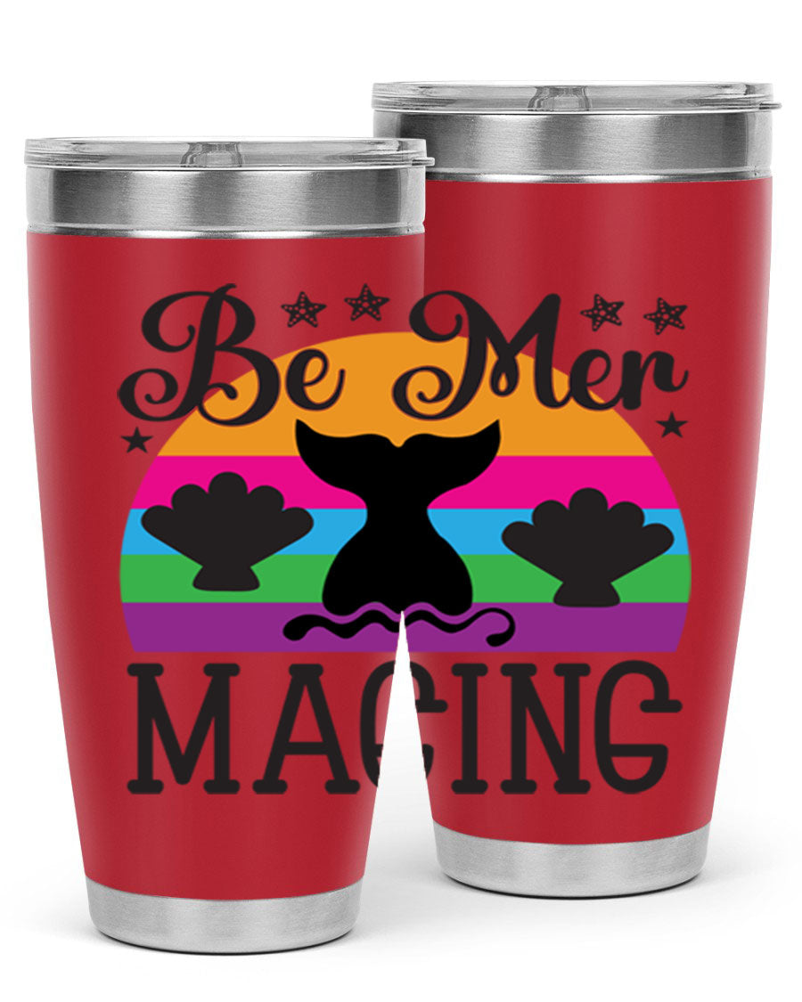 Be mer maging 57# Mermaid Tumbler, a stylish 20oz stainless steel tumbler with double wall vacuum insulation and a drink-thru lid.