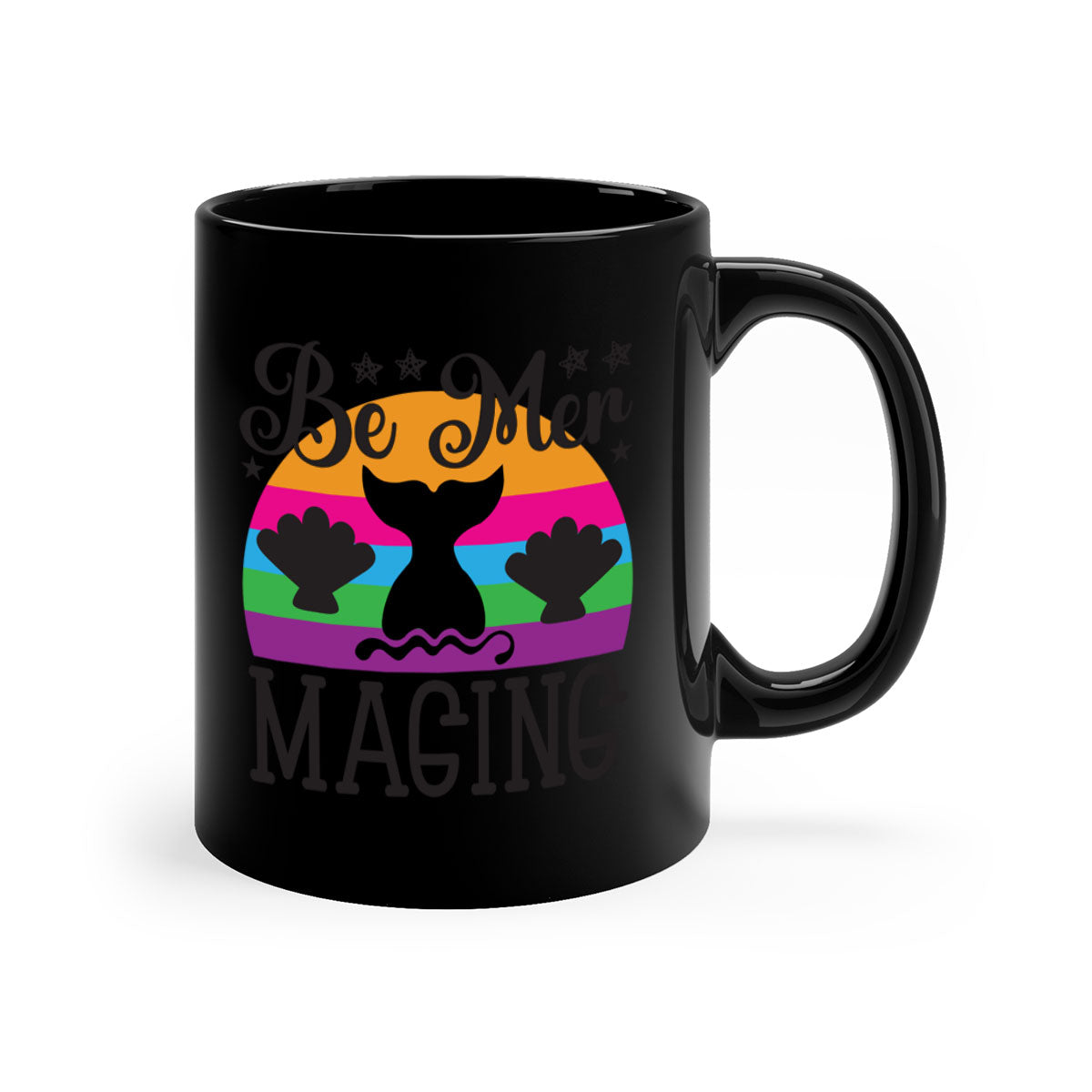 Be mer maging 57# Mermaid Mug with colorful handle and glossy finish, available in multiple colors and sizes.