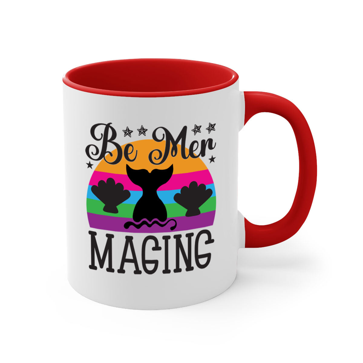 Be mer maging 57# Mermaid Mug with colorful handle and glossy finish, available in multiple colors and sizes.