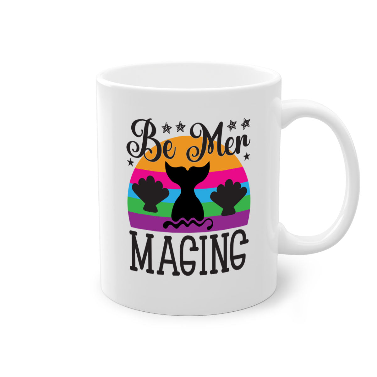 Be mer maging 57# Mermaid Mug with colorful handle and glossy finish, available in multiple colors and sizes.