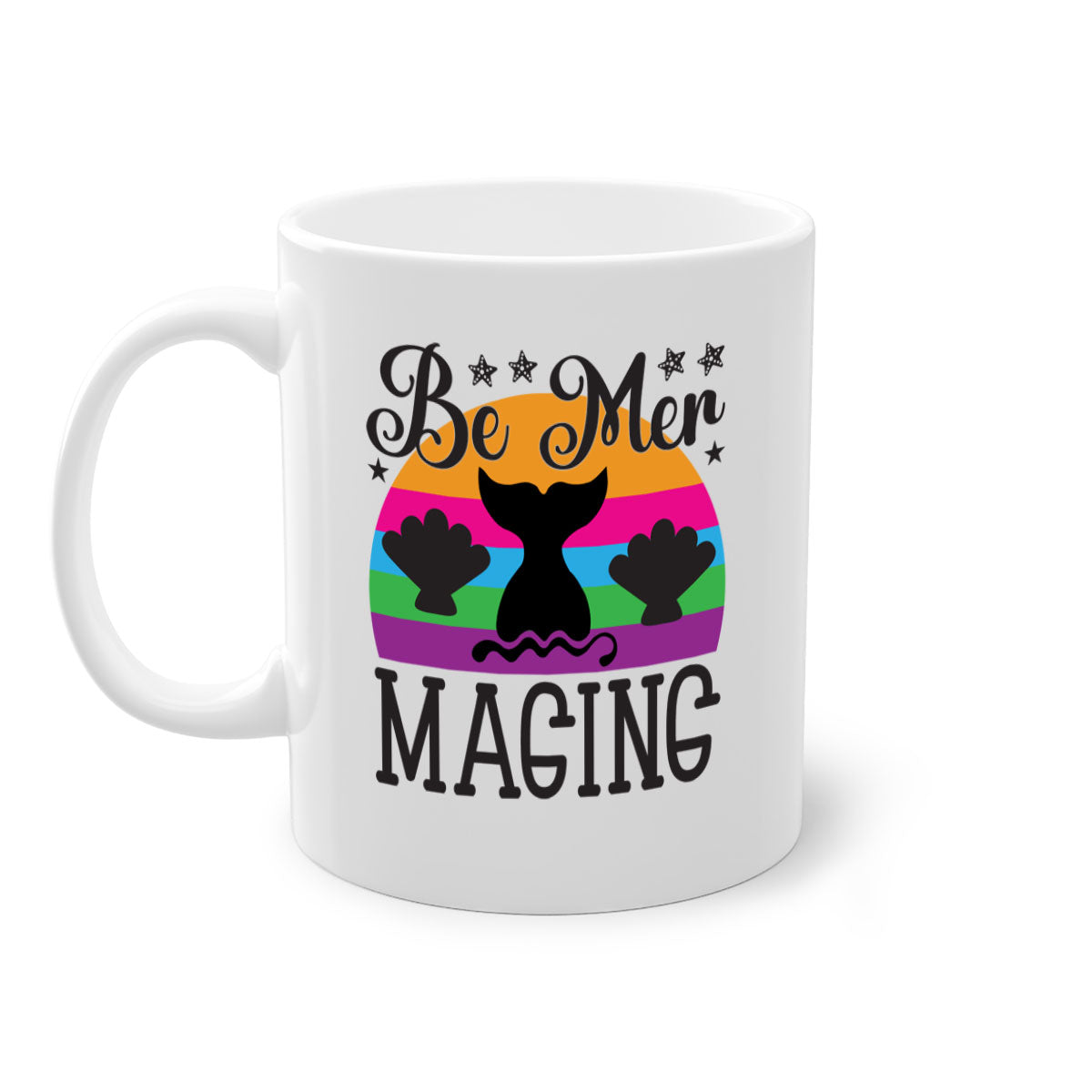 Be mer maging 57# Mermaid Mug with colorful handle and glossy finish, available in multiple colors and sizes.