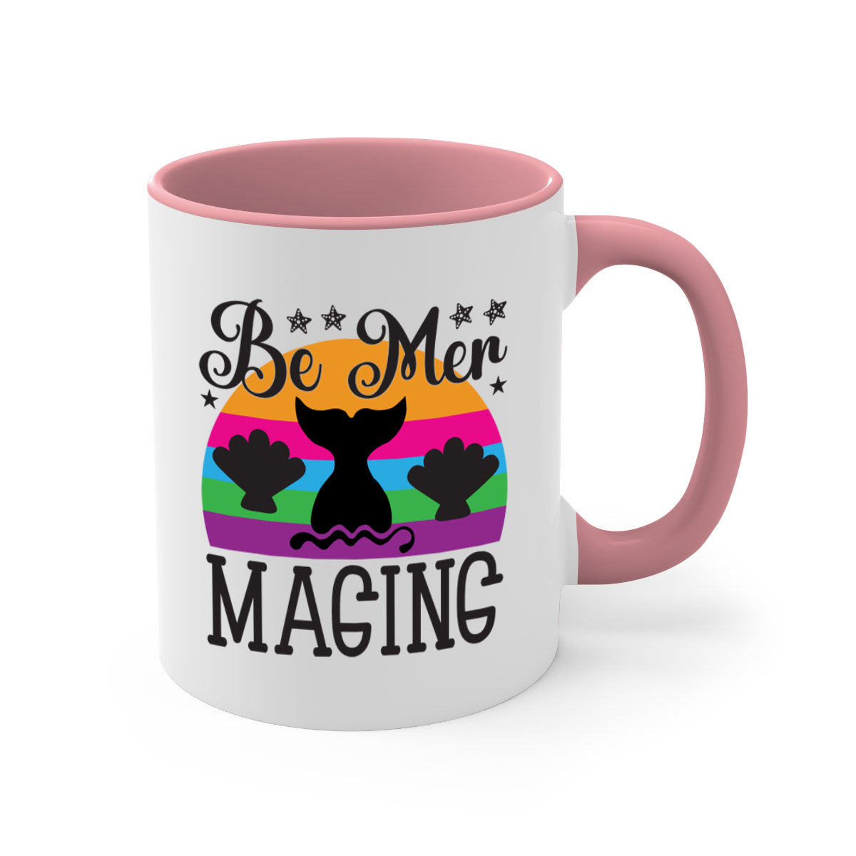 Be mer maging 57# Mermaid Mug with colorful handle and glossy finish, available in multiple colors and sizes.