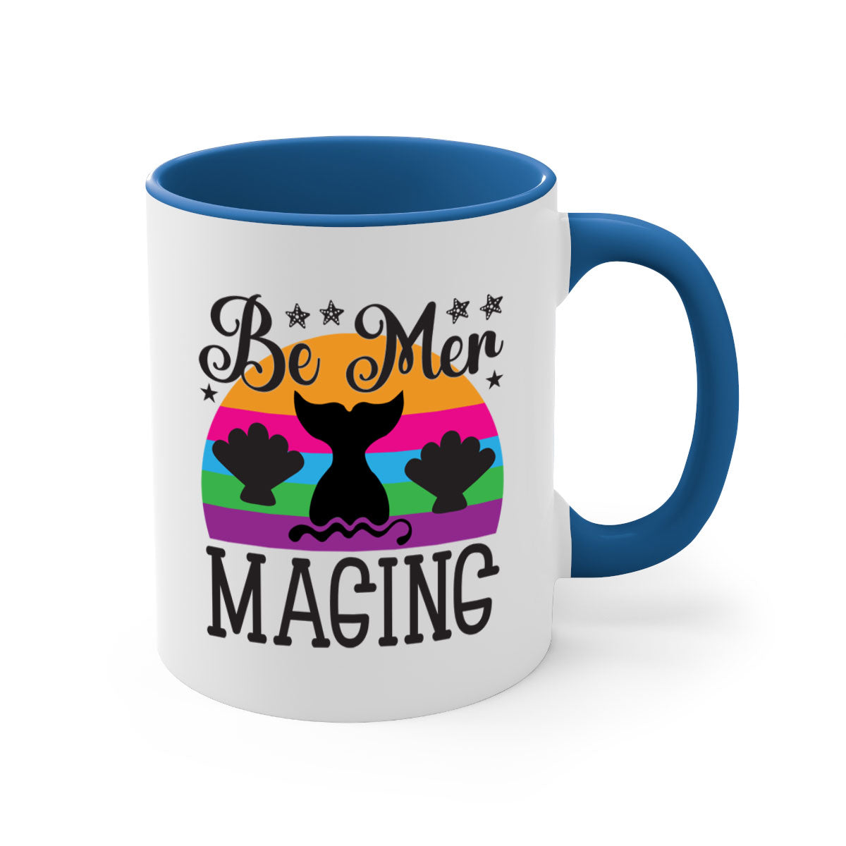 Be mer maging 57# Mermaid Mug with colorful handle and glossy finish, available in multiple colors and sizes.