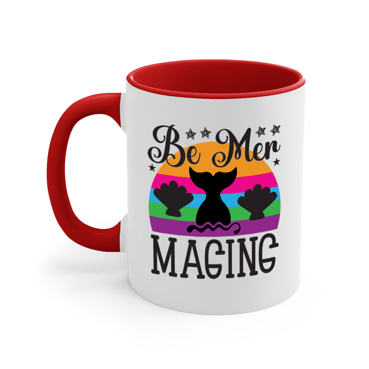 Be mer maging 57# Mermaid Mug with colorful handle and glossy finish, available in multiple colors and sizes.