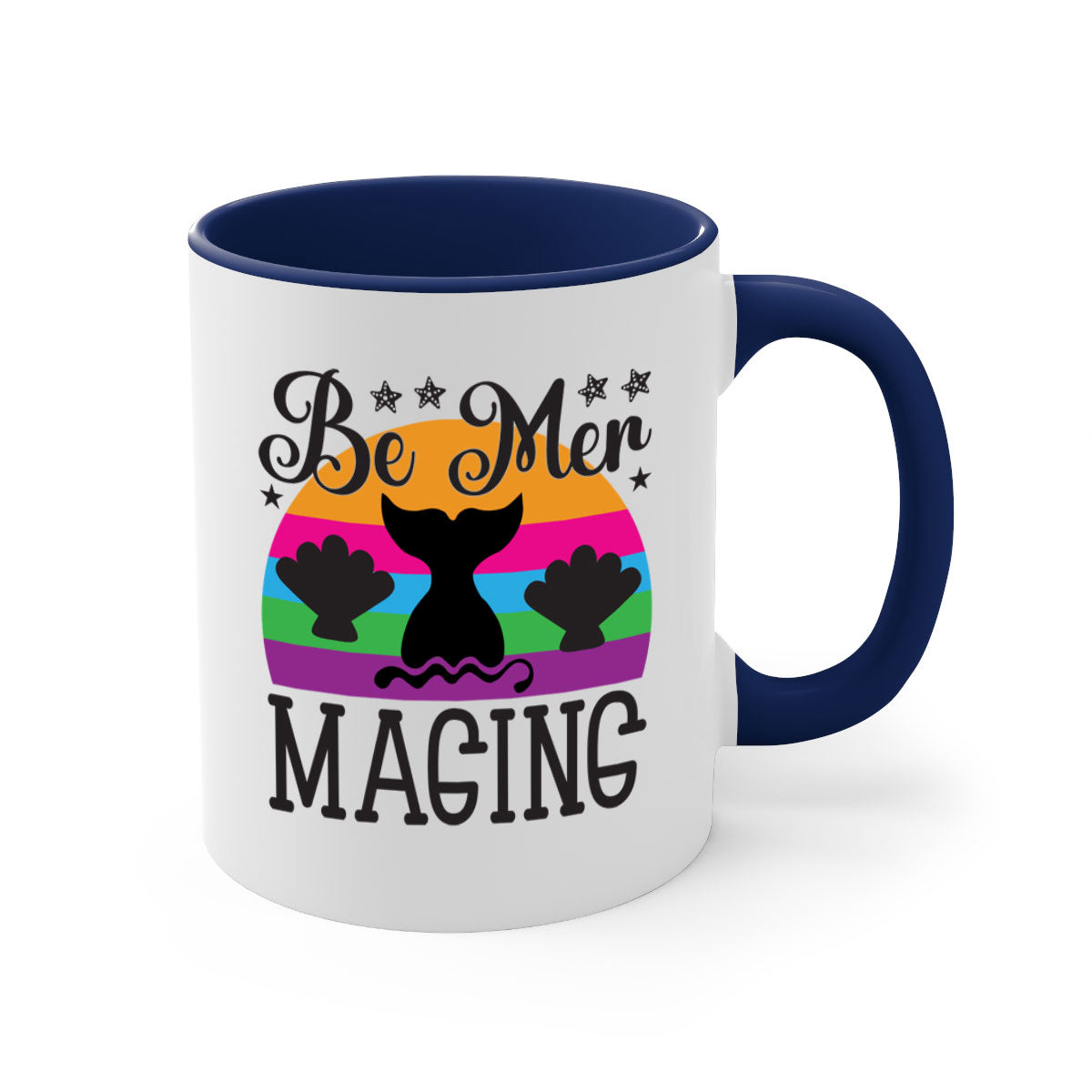 Be mer maging 57# Mermaid Mug with colorful handle and glossy finish, available in multiple colors and sizes.