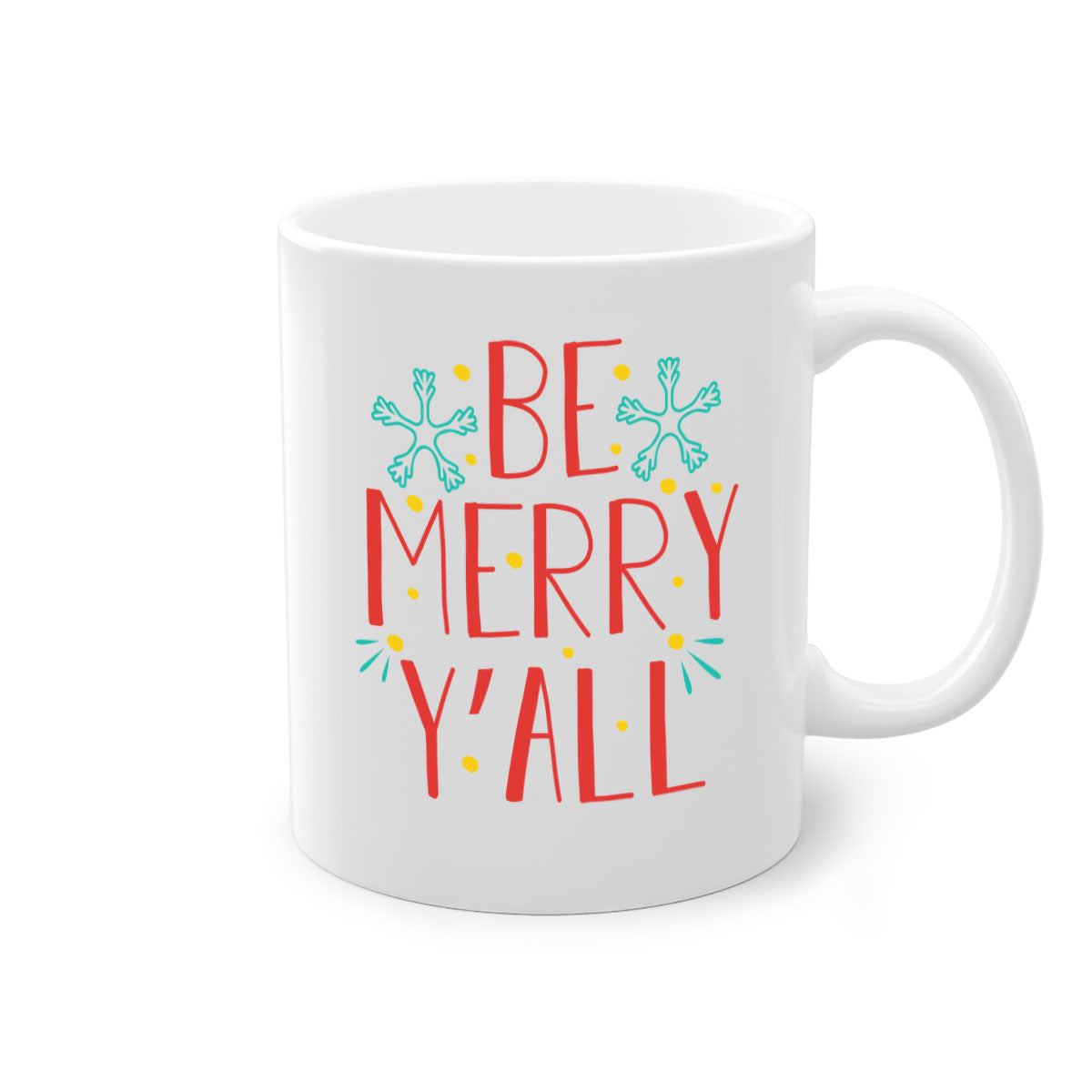 Be Merry Y'all 305# Christmas Mug with a glossy finish, featuring a colored handle and interior, available in five vibrant colors.