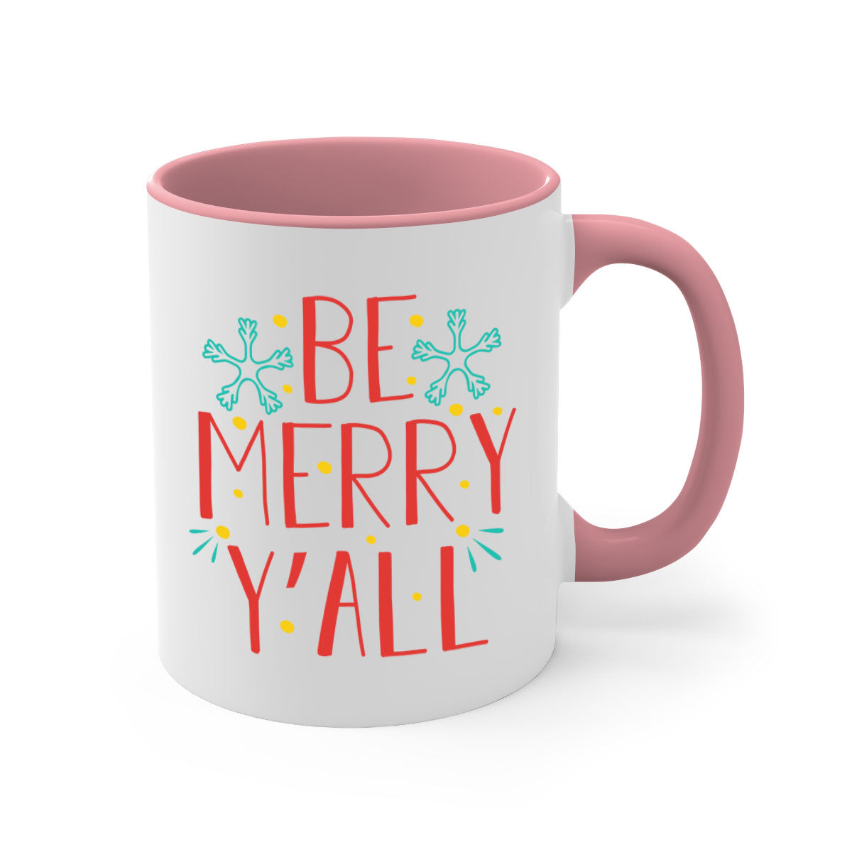 Be Merry Y'all 305# Christmas Mug with a glossy finish, featuring a colored handle and interior, available in five vibrant colors.