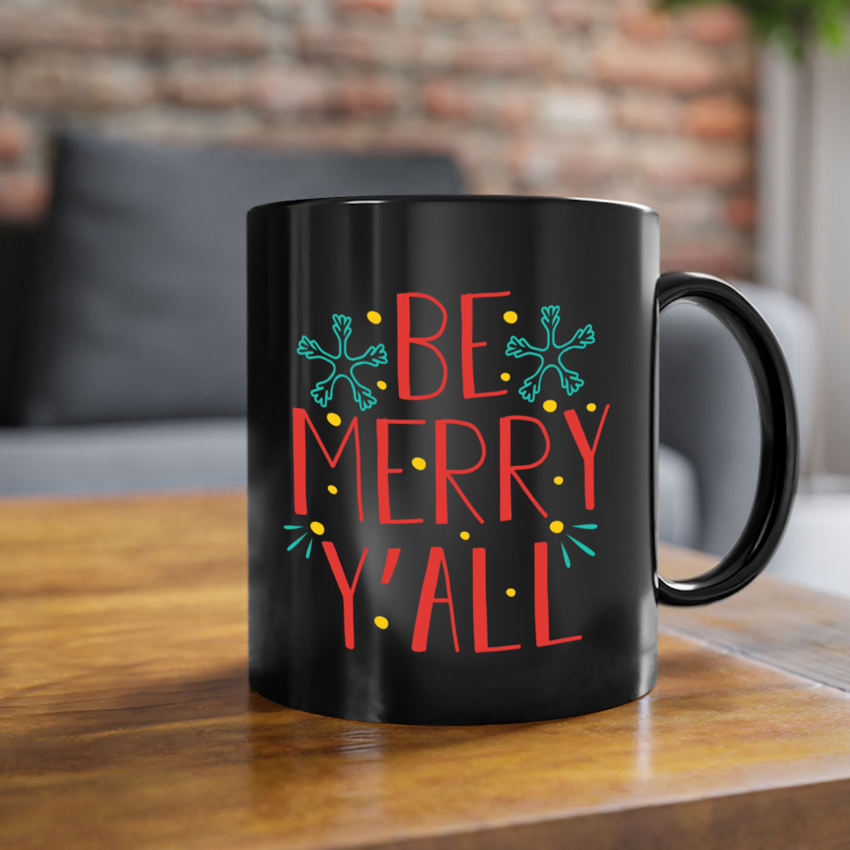 Be Merry Y'all 305# Christmas Mug with a glossy finish, featuring a colored handle and interior, available in five vibrant colors.