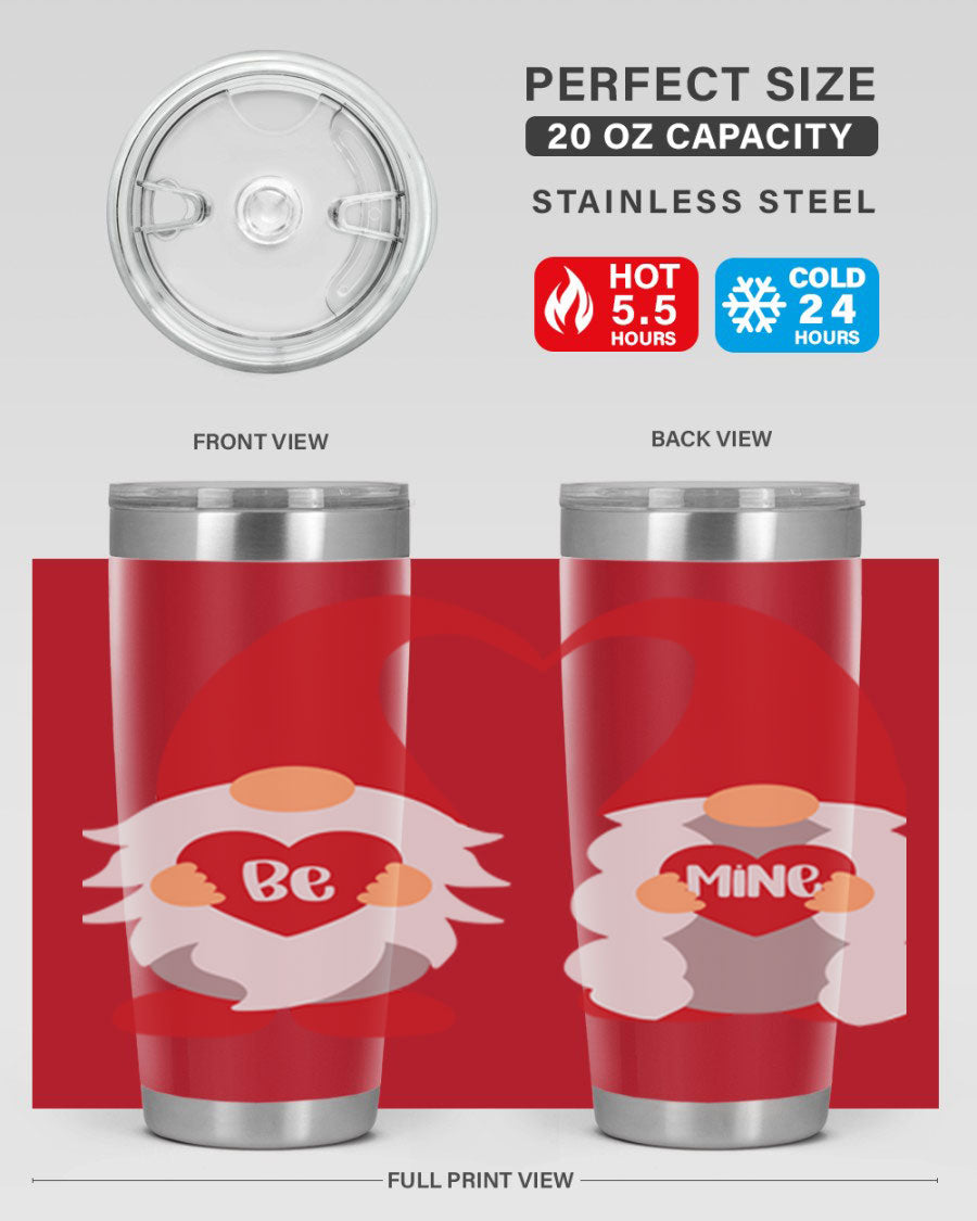 Be Mine 30oz Valentine's Day Tumbler in stainless steel with a drink-thru lid, designed for hot and cold beverages.