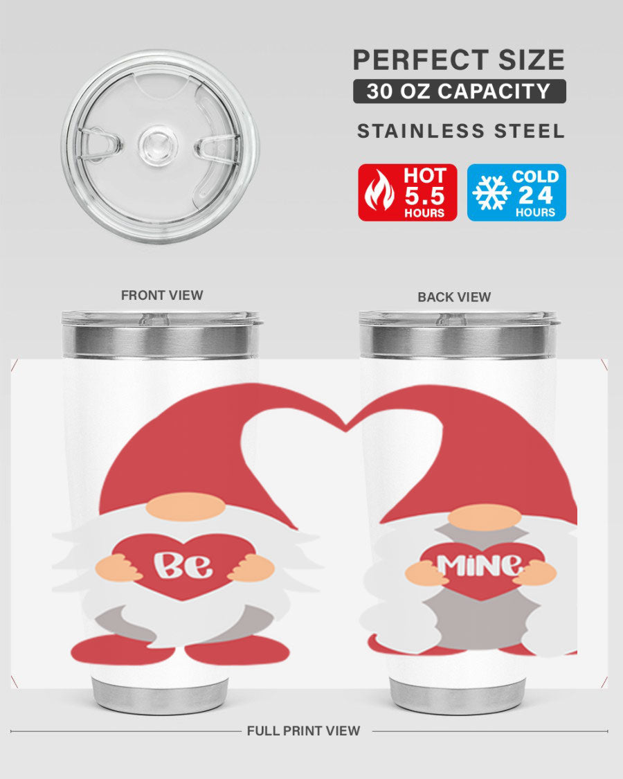 Be Mine 30oz Valentine's Day Tumbler in stainless steel with a drink-thru lid, designed for hot and cold beverages.