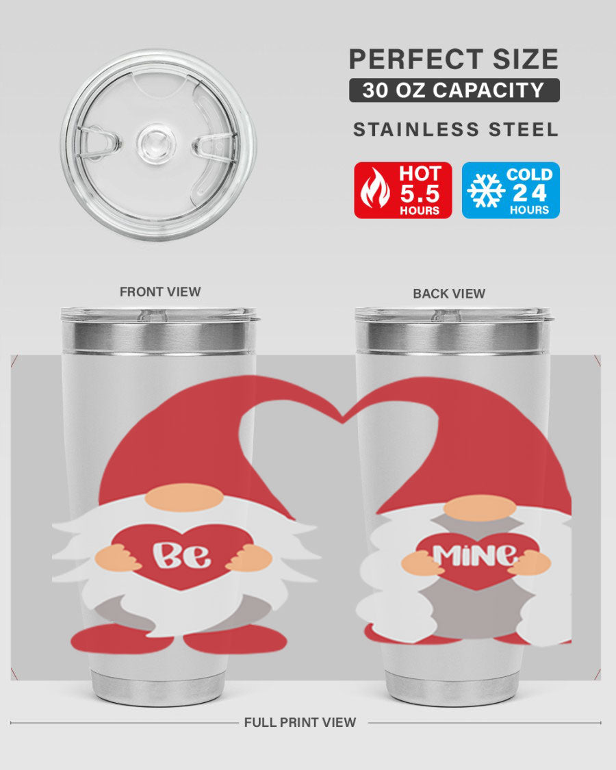 Be Mine 30oz Valentine's Day Tumbler in stainless steel with a drink-thru lid, designed for hot and cold beverages.