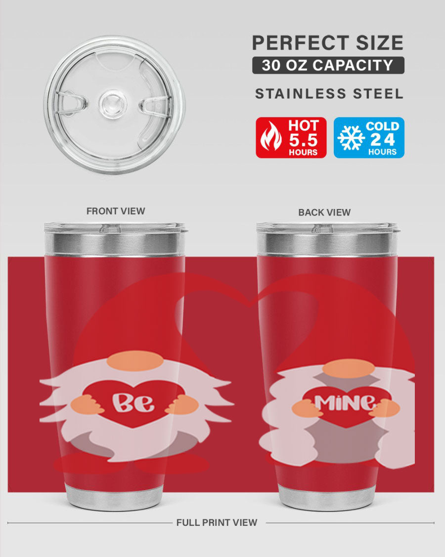 Be Mine 30oz Valentine's Day Tumbler in stainless steel with a drink-thru lid, designed for hot and cold beverages.