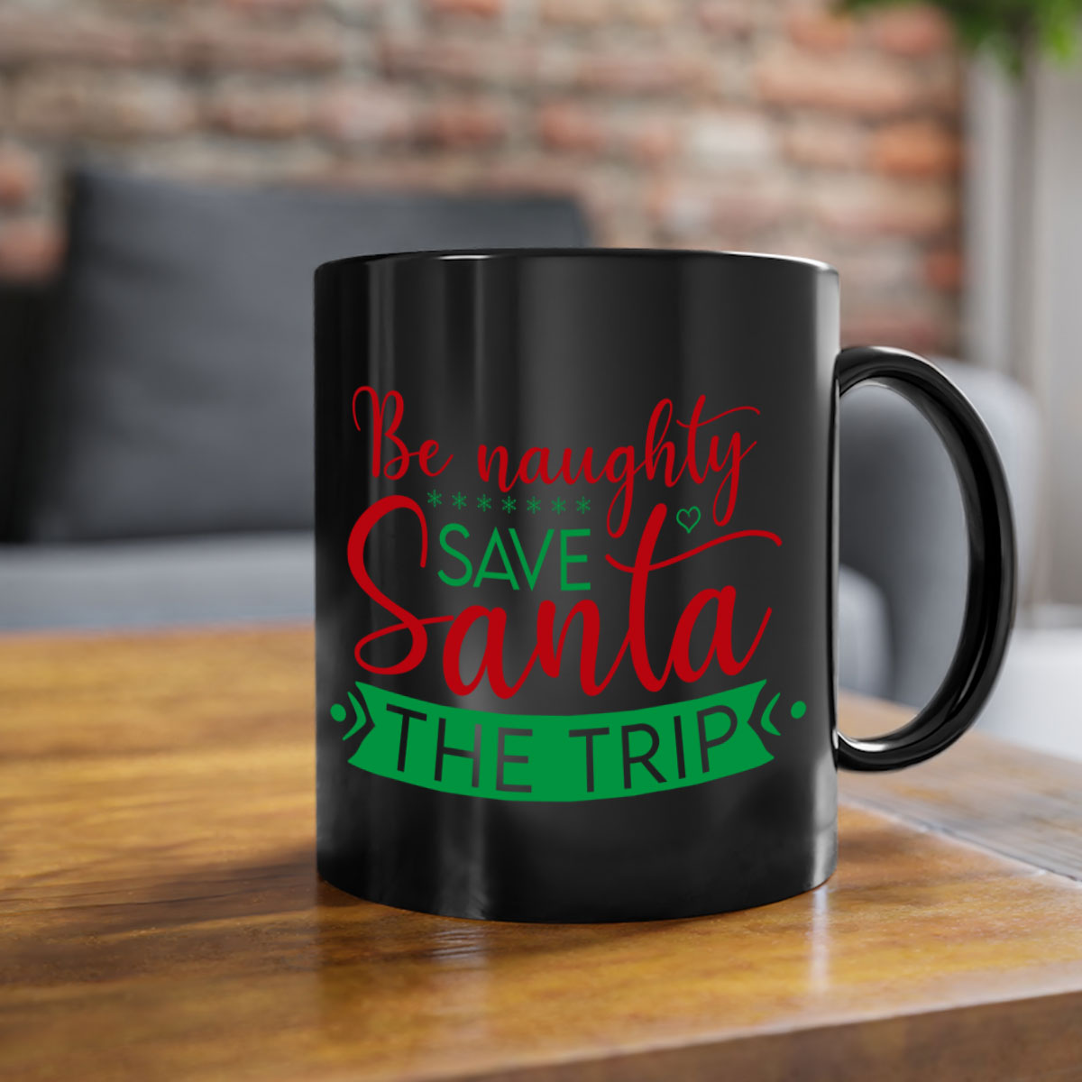 Be Naughty Save Santa the Trip Style 64# Christmas Mug with colorful handle and glossy finish, perfect for coffee or tea.