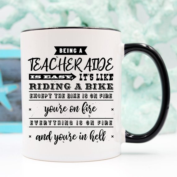 Funny coffee mug with humorous quote for teachers, featuring a vibrant design and high-quality ceramic material.