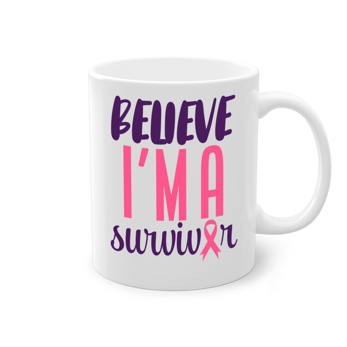 Believe I'm a Survivor Style 16# mug with a two-tone design, featuring a colored handle and glossy finish, available in multiple colors.