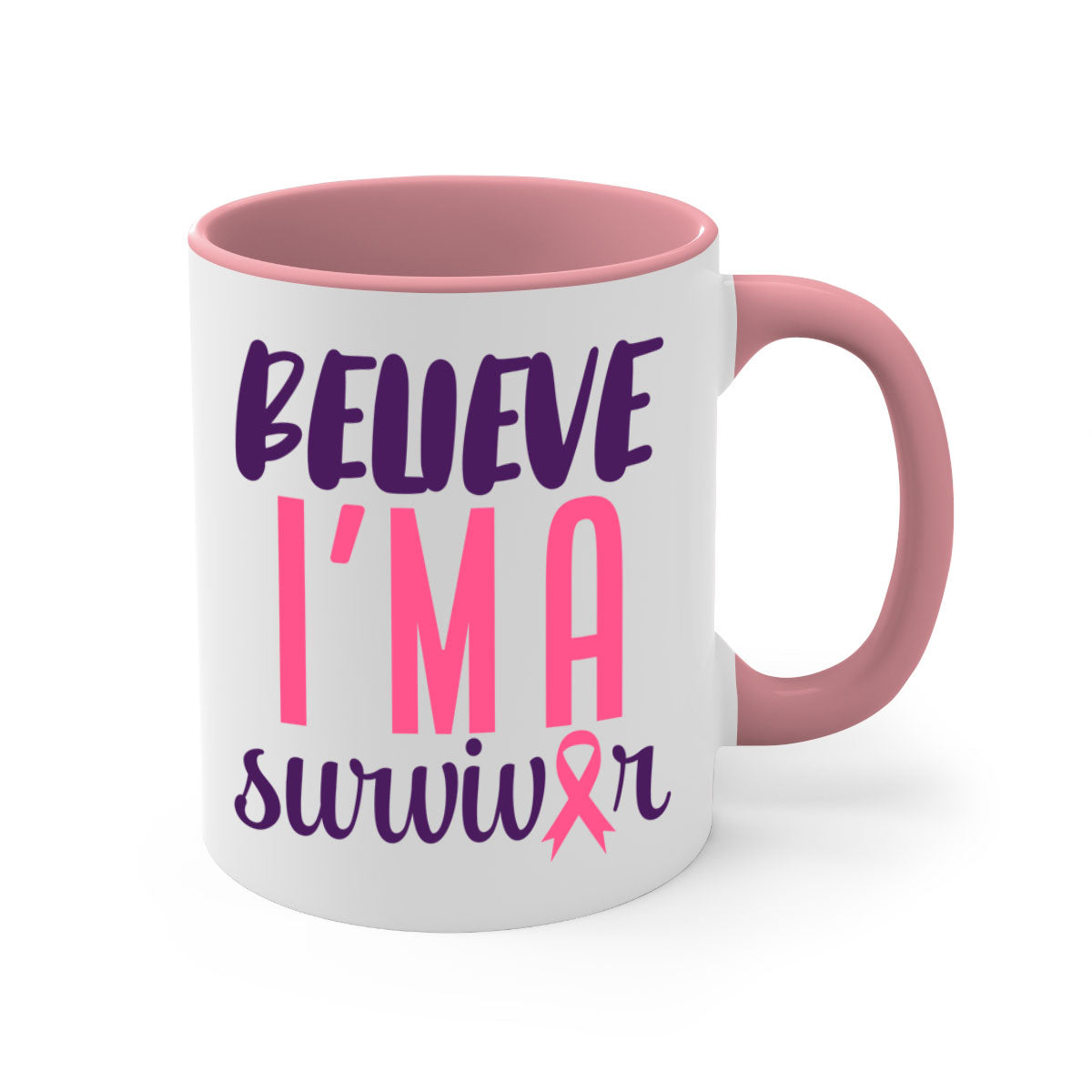 Believe I'm a Survivor Style 16# mug with a two-tone design, featuring a colored handle and glossy finish, available in multiple colors.