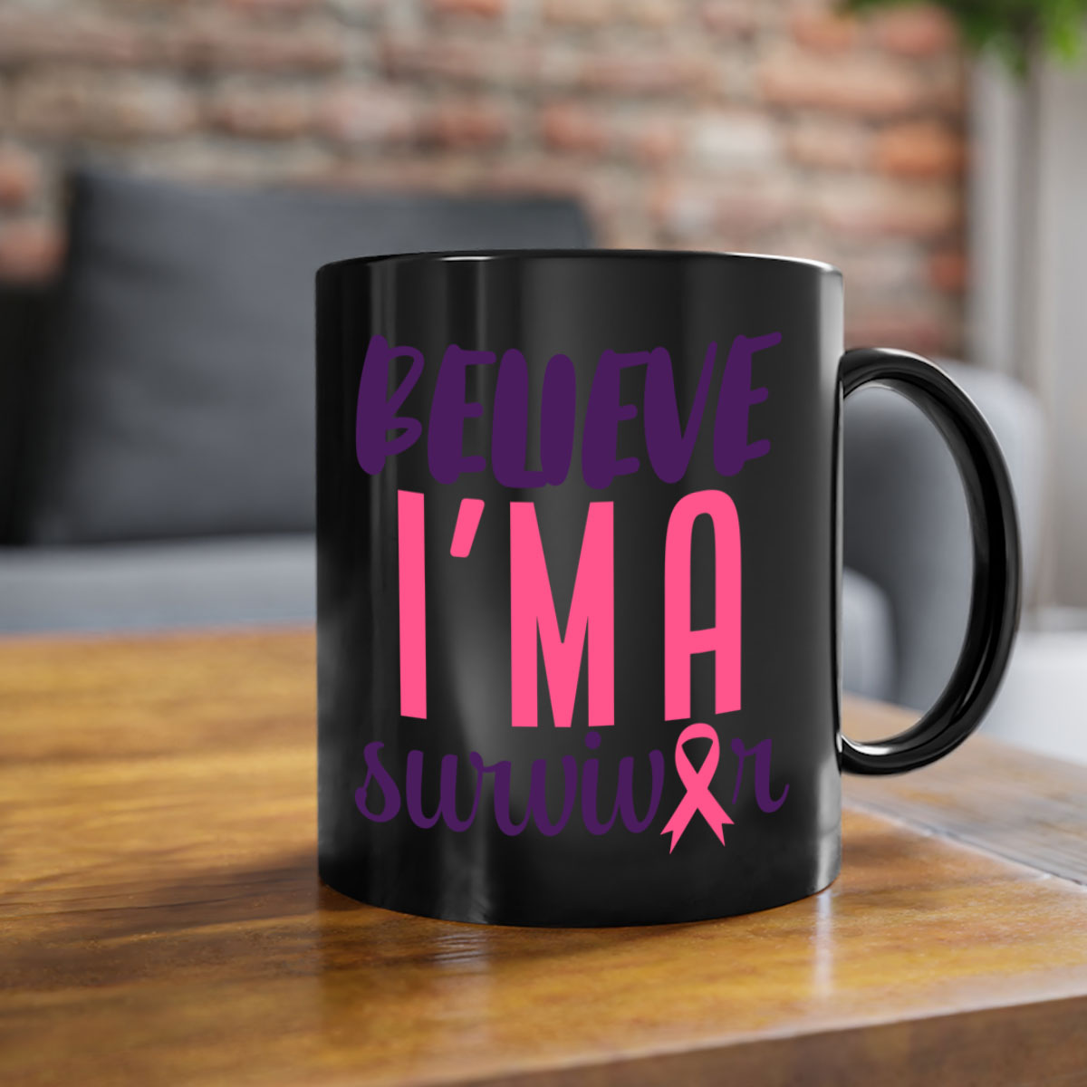 Believe I'm a Survivor Style 16# mug with a two-tone design, featuring a colored handle and glossy finish, available in multiple colors.