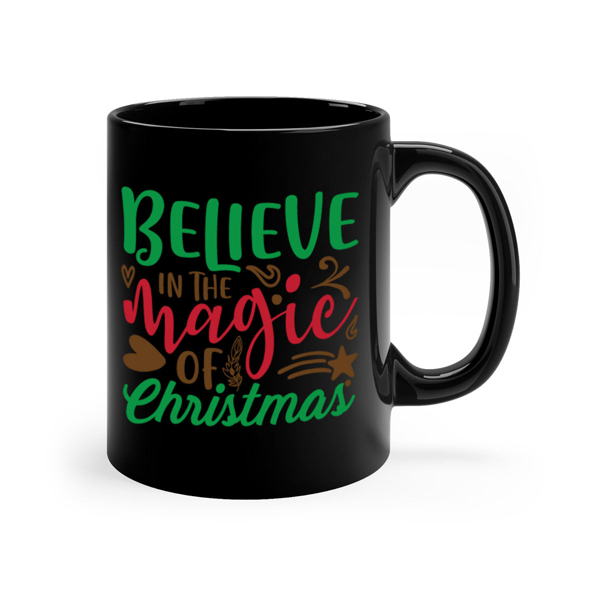 Believe in the Magic Christmas Mug featuring a two-tone design with a colored handle and glossy finish, perfect for coffee and tea.