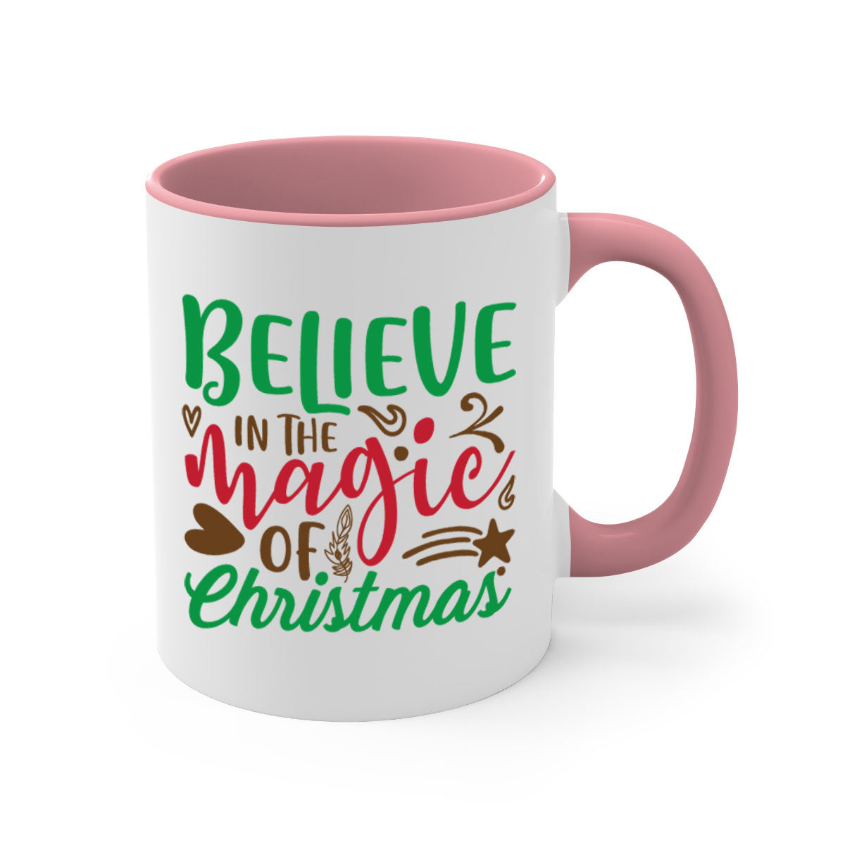 Believe in the Magic Christmas Mug featuring a two-tone design with a colored handle and glossy finish, perfect for coffee and tea.