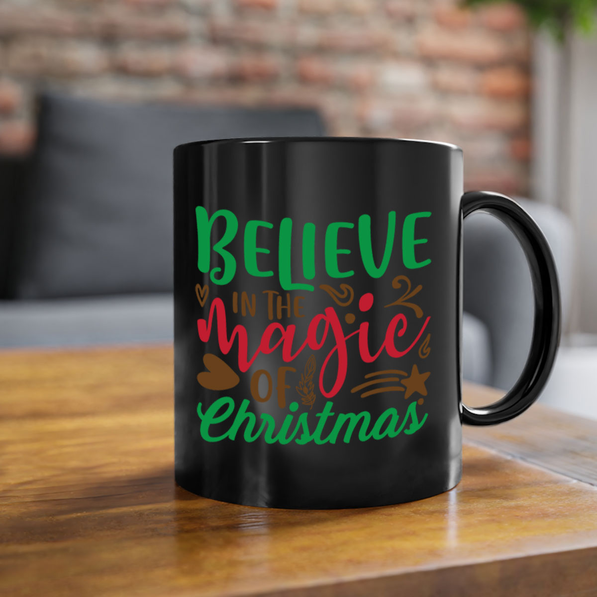 Believe in the Magic Christmas Mug featuring a two-tone design with a colored handle and glossy finish, perfect for coffee and tea.