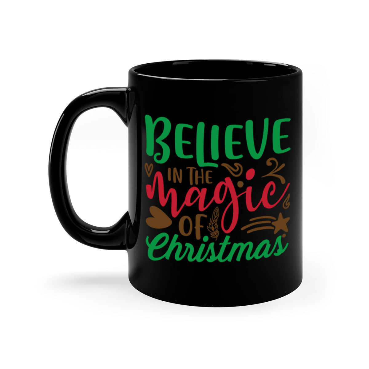 Believe in the Magic Christmas Mug featuring a two-tone design with a colored handle and glossy finish, perfect for coffee and tea.