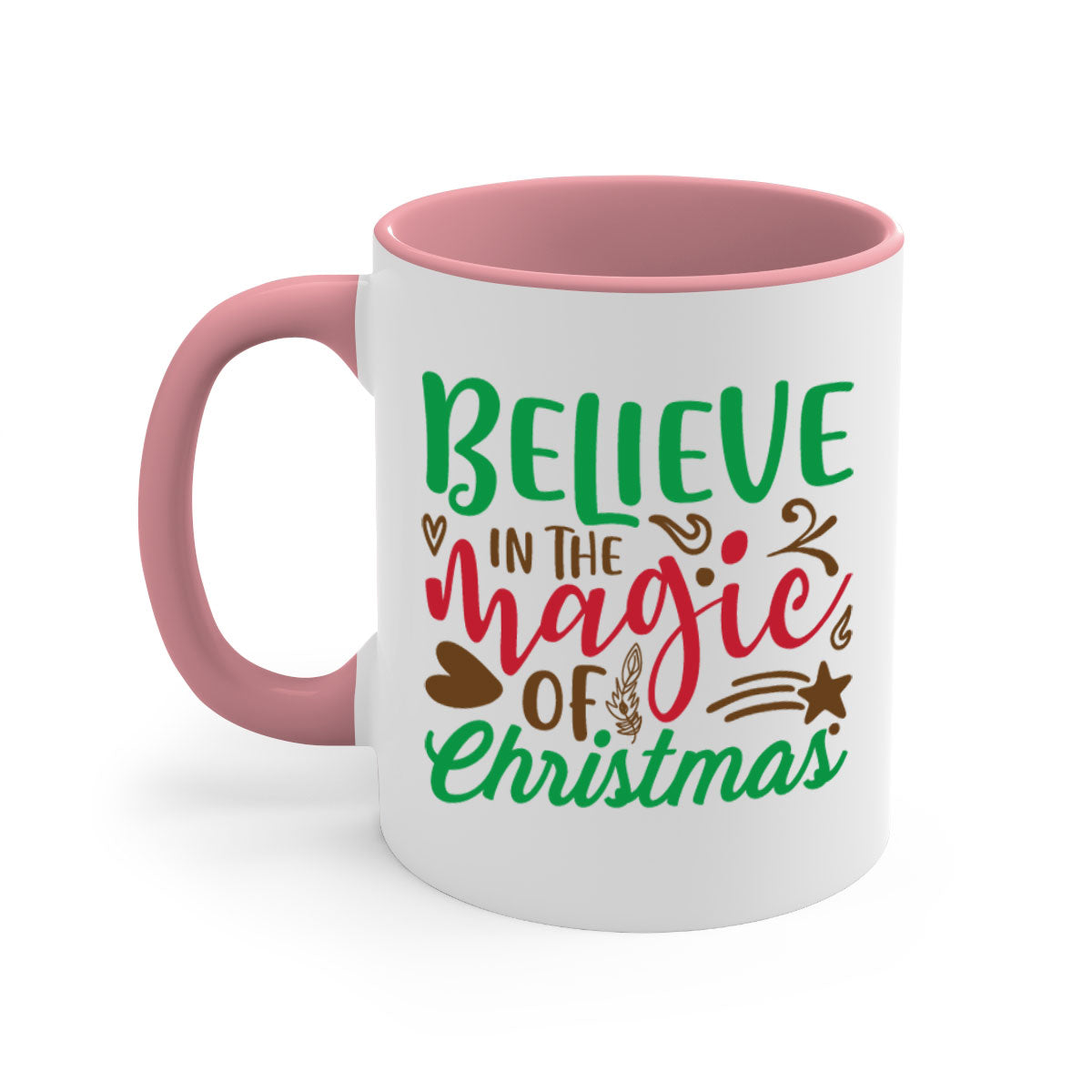 Believe in the Magic Christmas Mug featuring a two-tone design with a colored handle and glossy finish, perfect for coffee and tea.