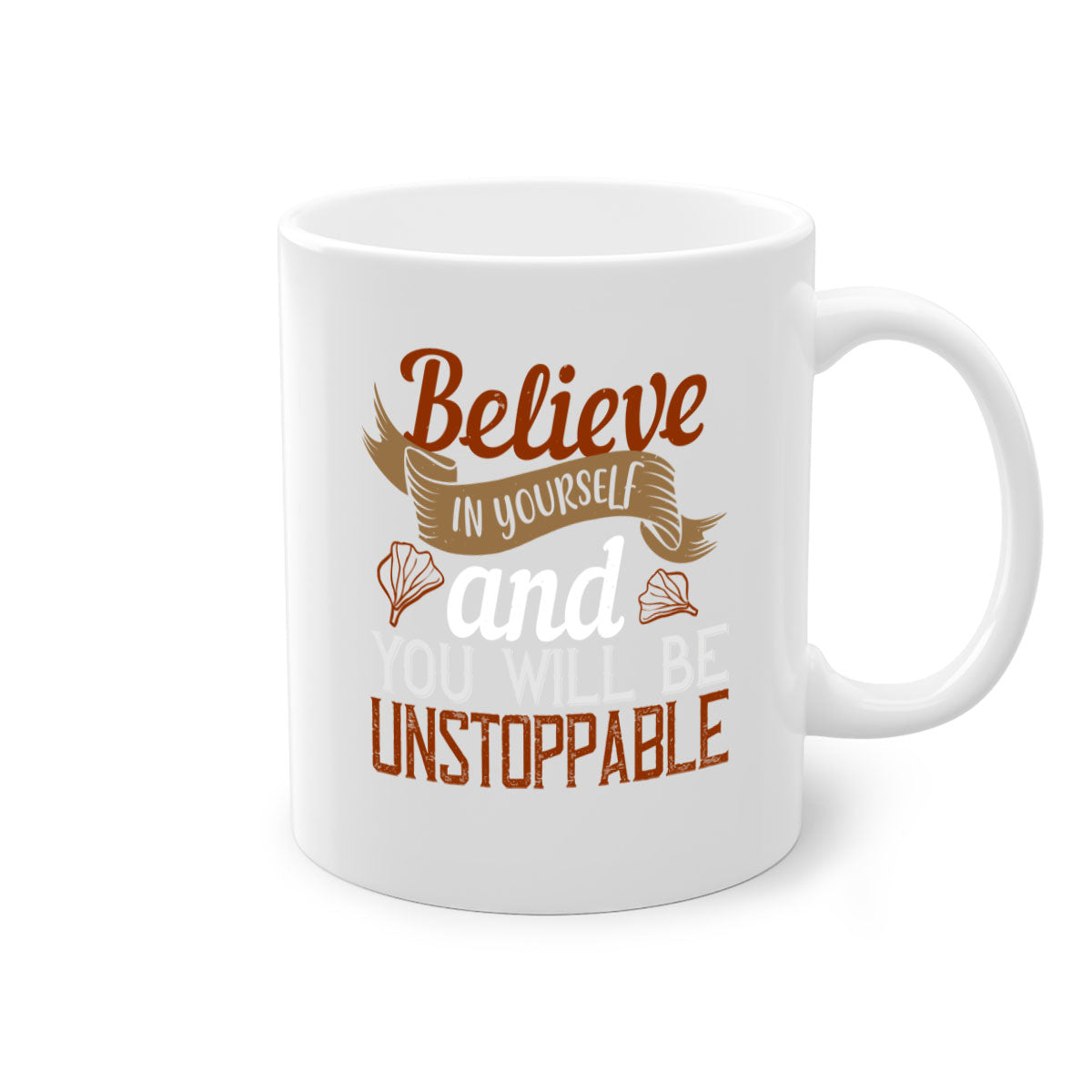 A stylish two-tone ceramic mug with a motivational quote, featuring a colored handle and glossy finish, available in multiple colors.