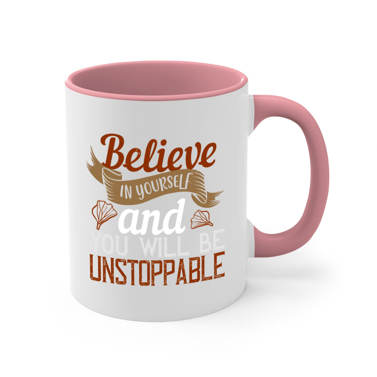 A stylish two-tone ceramic mug with a motivational quote, featuring a colored handle and glossy finish, available in multiple colors.