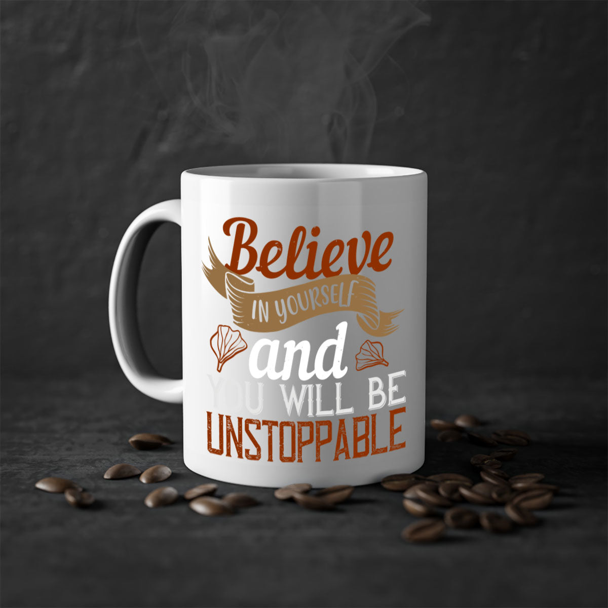 A stylish two-tone ceramic mug with a motivational quote, featuring a colored handle and glossy finish, available in multiple colors.