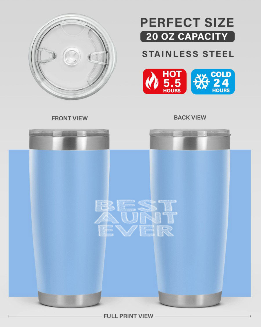 Best Aunt Ever Tumbler in stainless steel with a stylish design, perfect for hot and cold beverages.