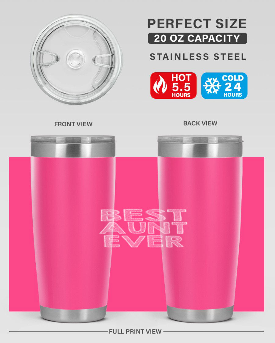 Best Aunt Ever Tumbler in stainless steel with a stylish design, perfect for hot and cold beverages.