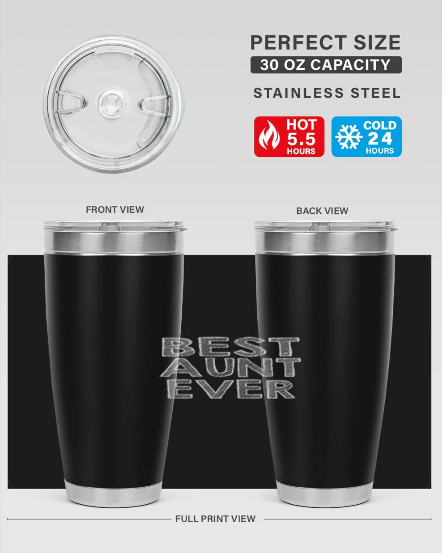 Best Aunt Ever Tumbler in stainless steel with a stylish design, perfect for hot and cold beverages.