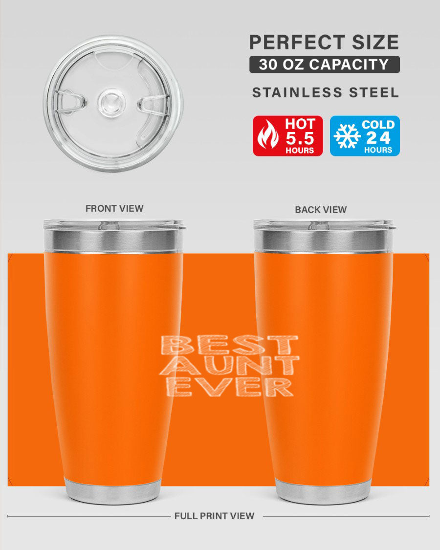 Best Aunt Ever Tumbler in stainless steel with a stylish design, perfect for hot and cold beverages.