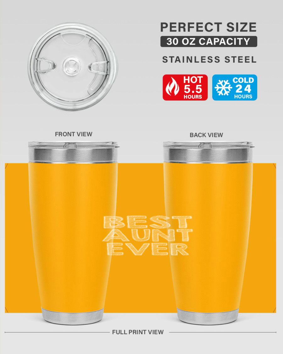 Best Aunt Ever Tumbler in stainless steel with a stylish design, perfect for hot and cold beverages.