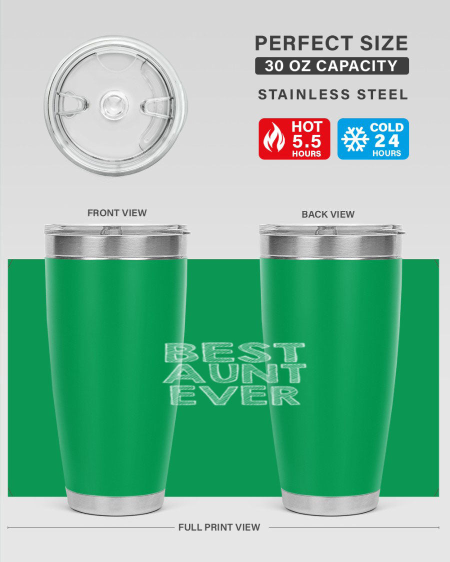 Best Aunt Ever Tumbler in stainless steel with a stylish design, perfect for hot and cold beverages.