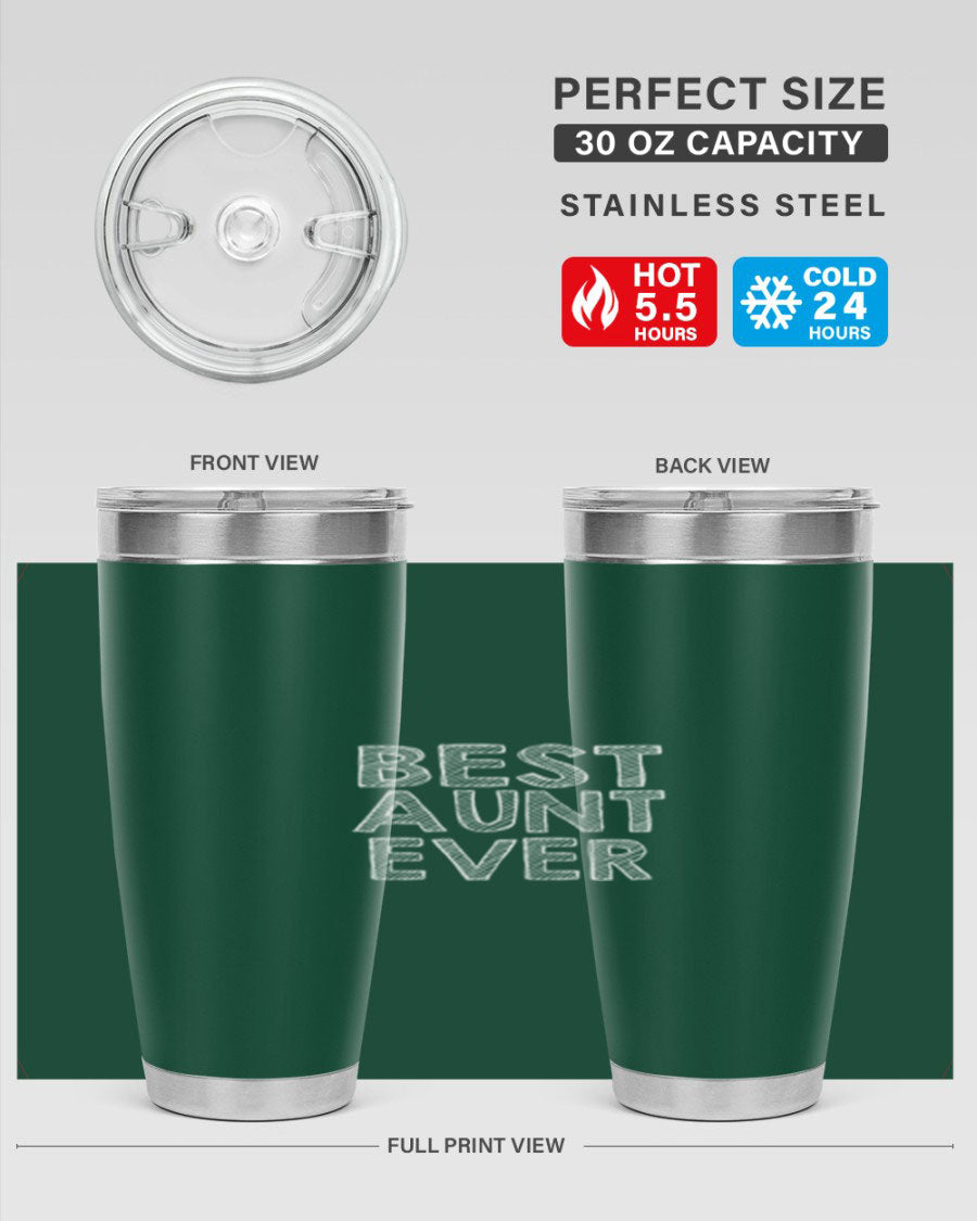 Best Aunt Ever Tumbler in stainless steel with a stylish design, perfect for hot and cold beverages.